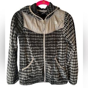 THE NORTH FACE Fleece Hood Jacket Gray Geometric Girls Size 10/12
